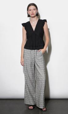 Victoria Pin Tuck Flutter Sleeve Black Top