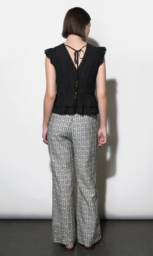 Victoria Pin Tuck Flutter Sleeve Black Top