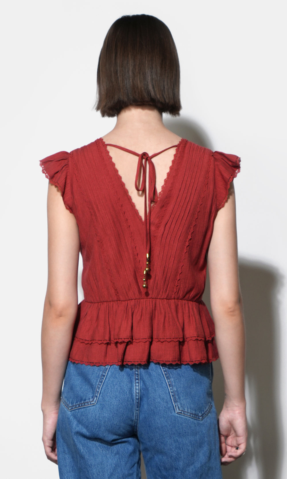 Victoria Pin Tuck Flutter Sleeve Top