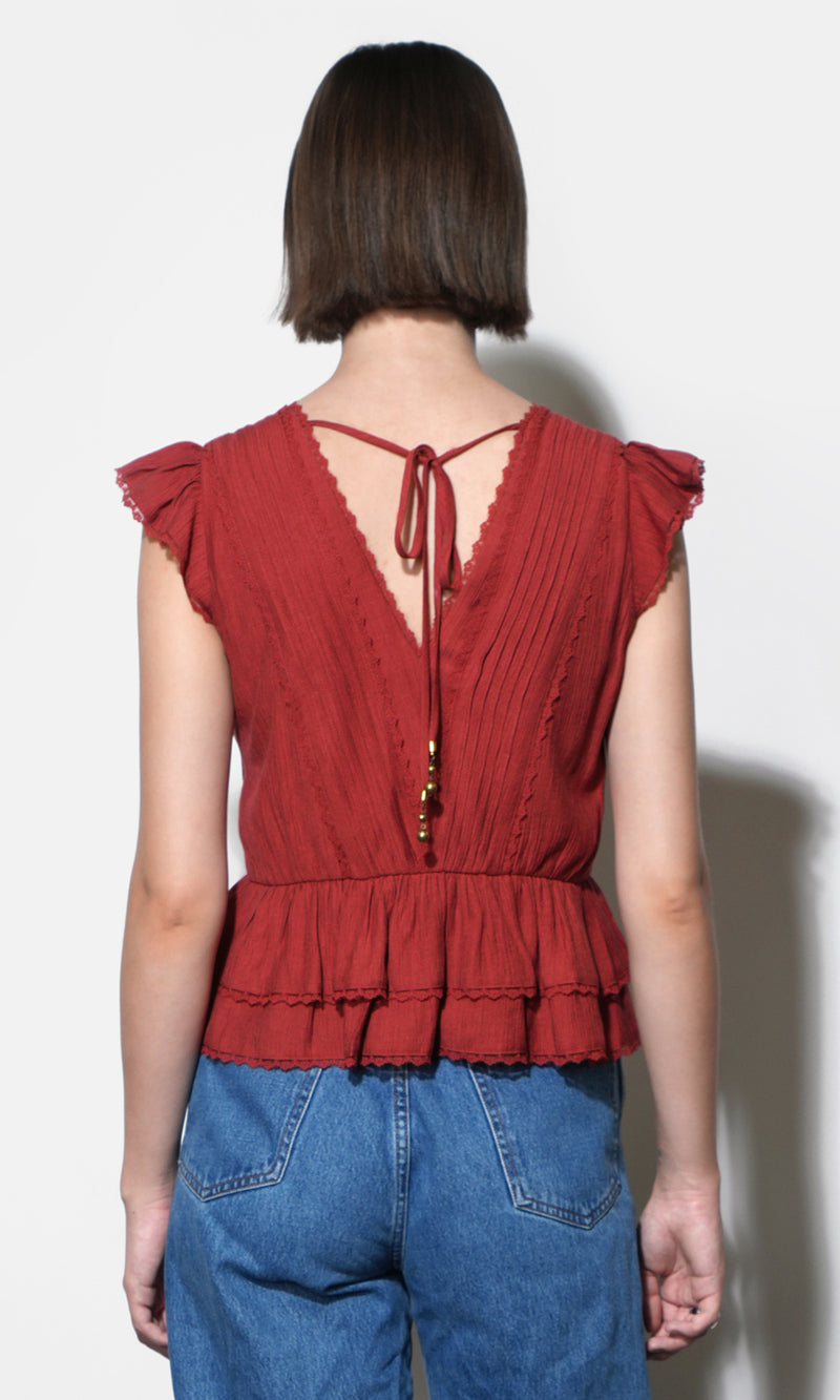 Victoria Pin Tuck Flutter Sleeve Top
