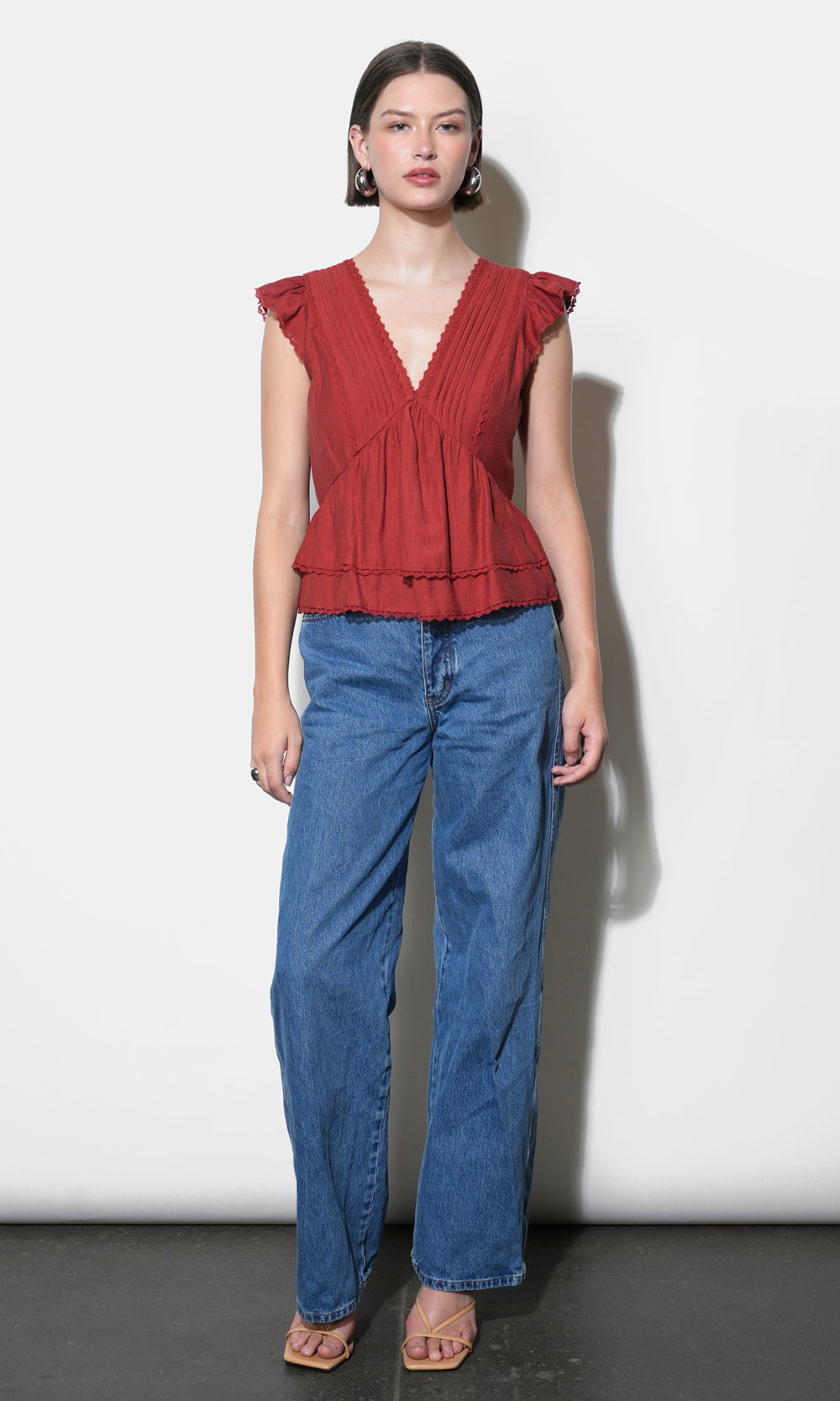 Victoria Pin Tuck Flutter Sleeve Top