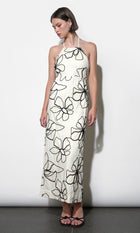 Josie Large Embroidery Floral Halter Midi Dress