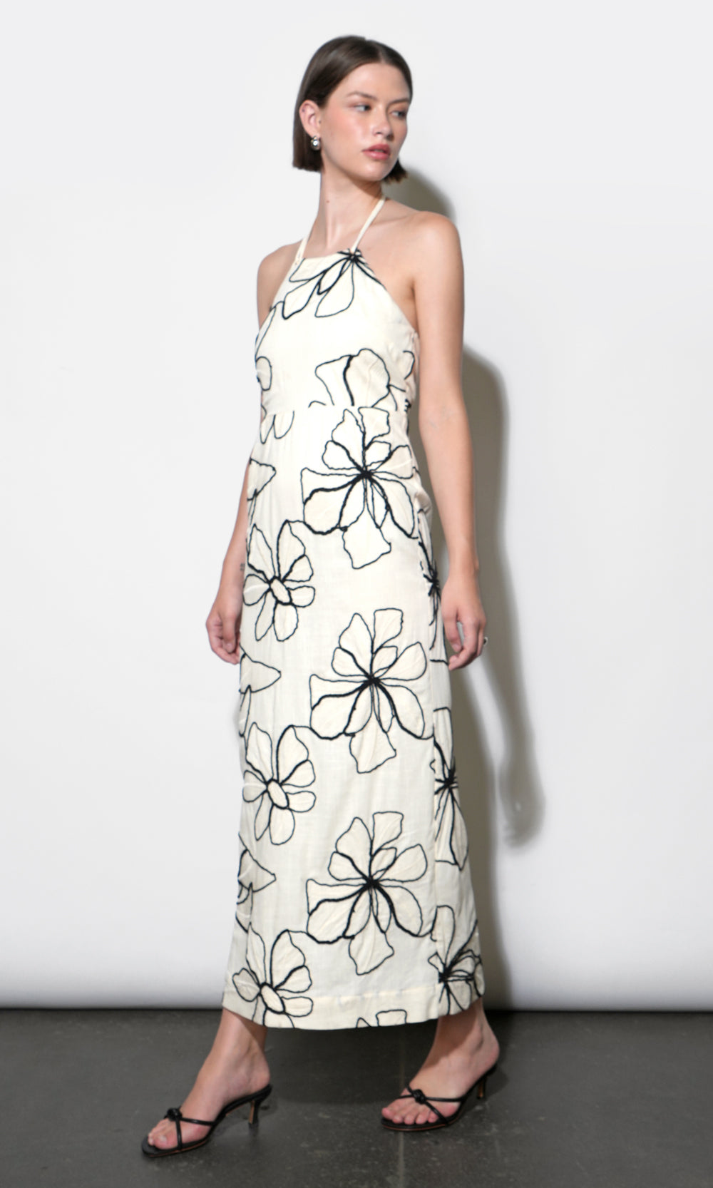 Josie Large Embroidery Floral Halter Midi Dress