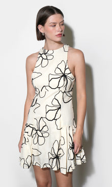 Madeline Large Embroidery Floral Pleated Mini Dress