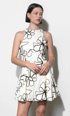 Madeline Large Embroidery Floral Pleated Mini Dress