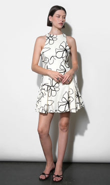 Madeline Large Embroidery Floral Pleated Mini Dress