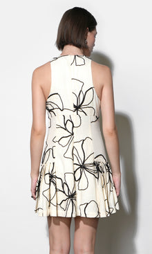 Madeline Large Embroidery Floral Pleated Mini Dress