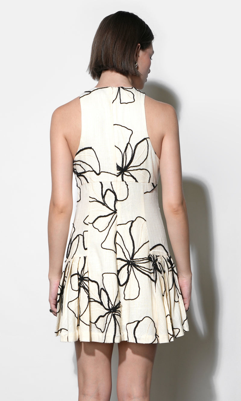 Madeline Large Embroidery Floral Pleated Mini Dress