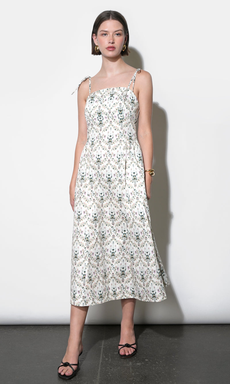 Sara Gathered Sides Sleeveless Midi Dress