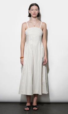 Lyla Gathered Side Sleeveless Stripe Midi Dress
