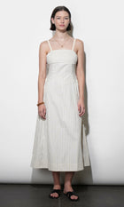 Lyla Gathered Side Sleeveless Stripe Midi Dress