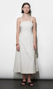 Lyla Gathered Side Sleeveless Stripe Midi Dress