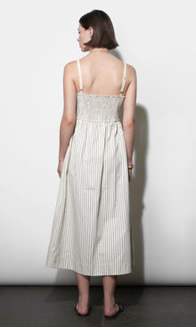 Lyla Gathered Side Sleeveless Stripe Midi Dress
