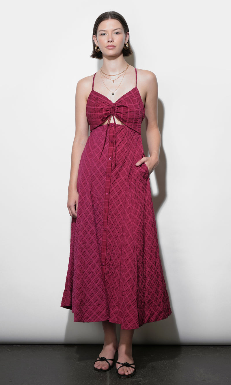 Maria Ruche Cut Out Button Front Maxi Dress