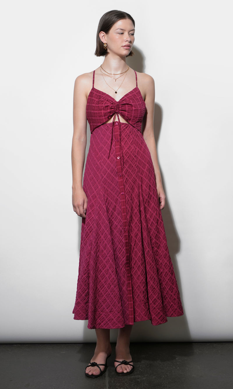 Maria Ruche Cut Out Button Front Maxi Dress