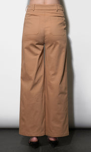 Jennsen Cotton Canvas Wide Leg Tan Pants