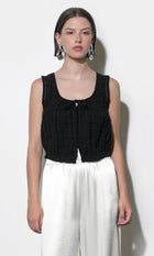 Clara Textured Eyelet Detail Bubble Hem Black Top