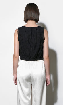 Clara Textured Eyelet Detail Bubble Hem Black Top
