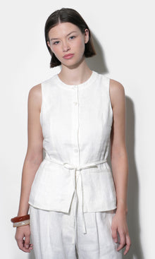 Hadley Linen Vest With Tie Belt