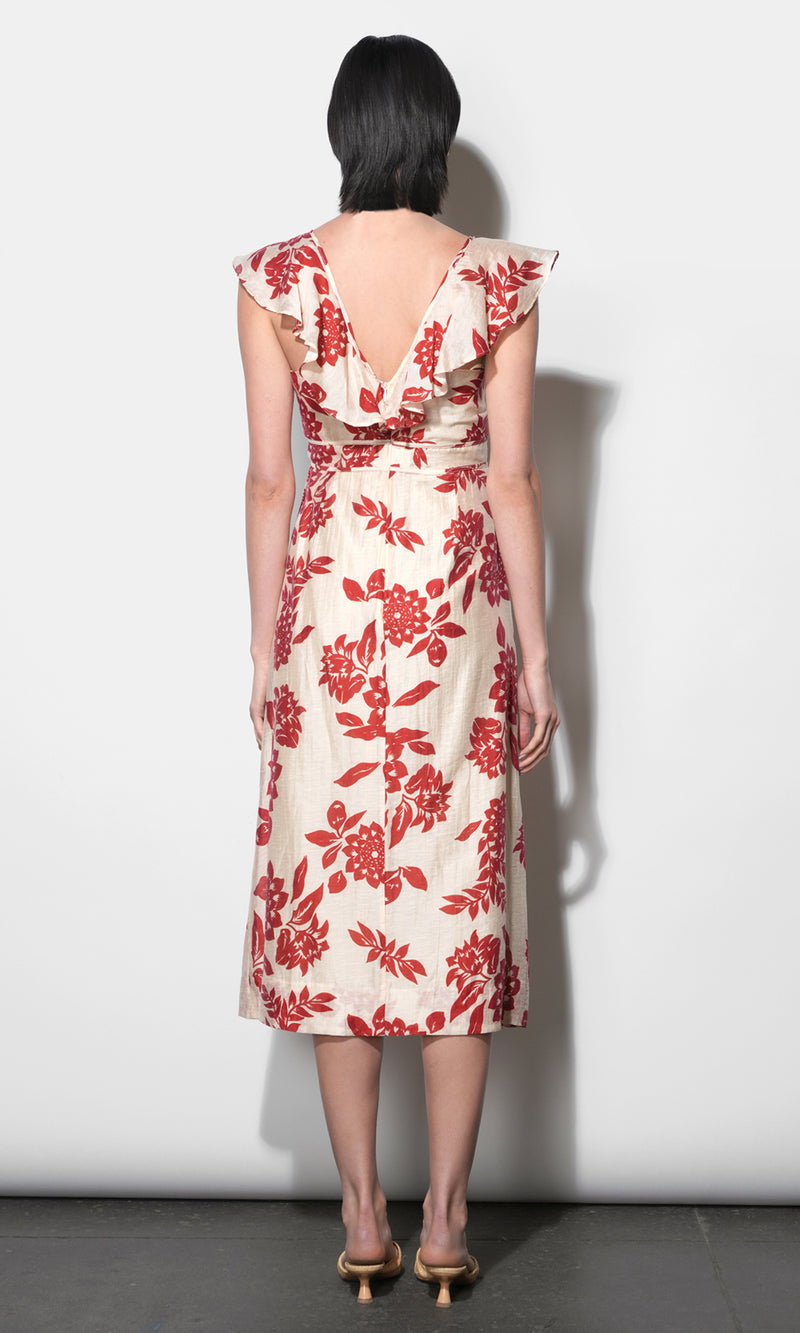 Jacqueline Flutter Sleeve Midi Dress