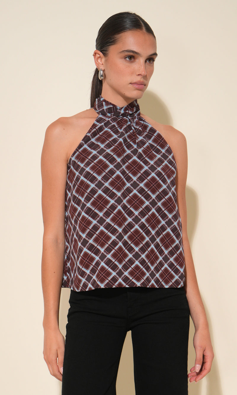 Sasha Halter Neck Plaid Top
