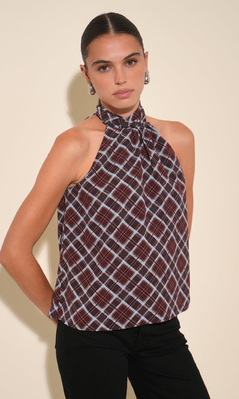 Sasha Halter Neck Plaid Top