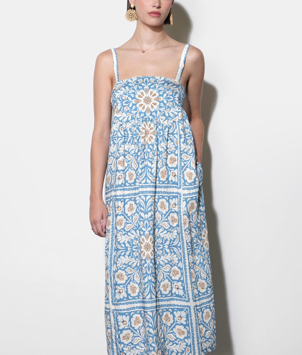 Edie Embroidered Midi Dress With Braided Straps | Greylin