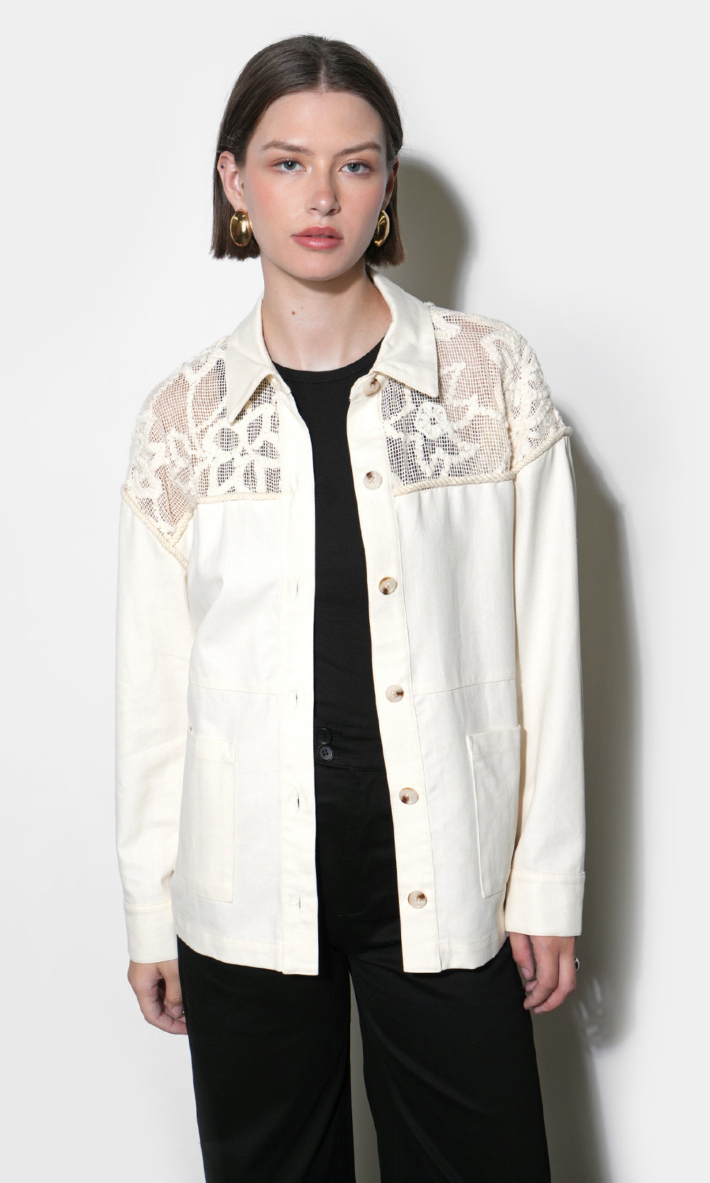 Gabriella Oversized Crochet Yoke Shacket G263J1871