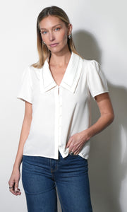 Gaia Sailor Collar Short Sleeve Ivory Blouse G267T7607_IVORY