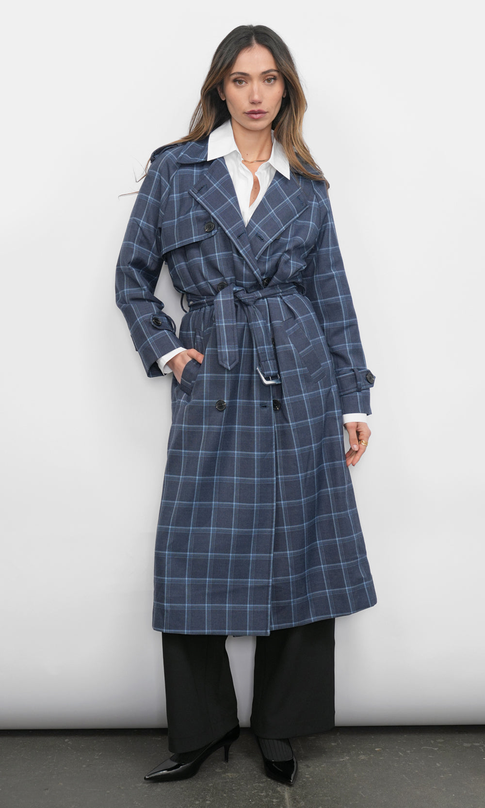 Glenn Oversized Plaid Trench Coat G258J1828