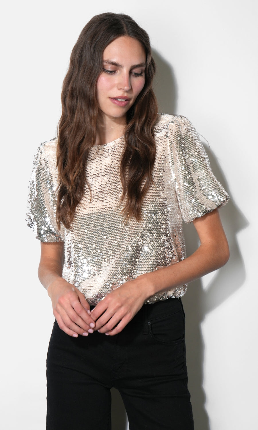 Grace Velvet Sequin Bubble Top G2510T7386_CREAM