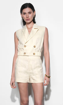 Haisley Linen Lapel Vest With Elastic Hem G265J1867