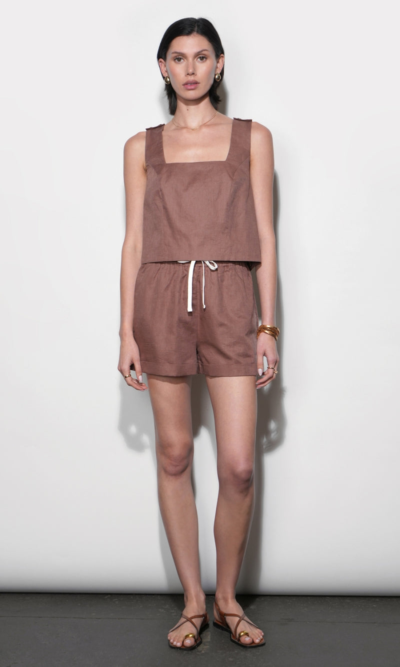 Haley Cuffed Hem Drawstring Shorts G265P6579_MOCHA
