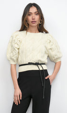 Hallie Cable Knit Puff Sleeve Sweater Top G258WT6098