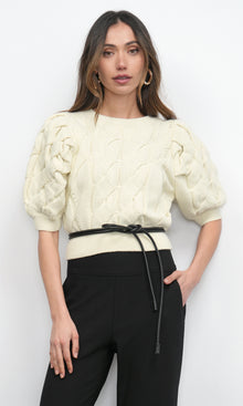 Hallie Cable Knit Puff Sleeve Sweater Top G258WT6098