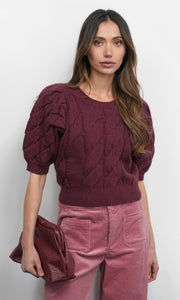 Hallie Cable Knit Puff Sleeve Sweater Top G258WT6098