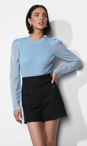 Honey Sheer Sleeve Sweater Top G2511WT6152_MOONSTONE BLUE
