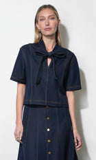 Inez Boxy Denim Top With Tie Neck G267T7608_INDIGO
