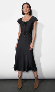 Inez Neck Drawstring Satin Midi Dress G2511D6792