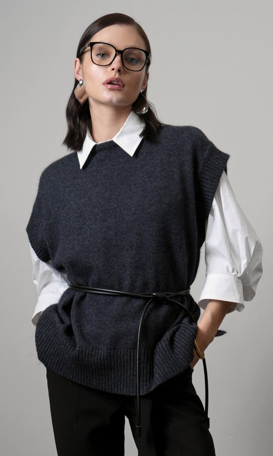 Jamie Oversized Open Back Vest G258WT6093_CHARCOAL