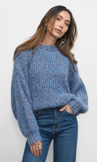 Jasper Slouchy Speckled Crew Neck Blue Sweater G257WT6094_RETRO BLUE
