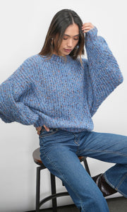 Jasper Slouchy Speckled Crew Neck Blue Sweater G257WT6094_RETRO BLUE
