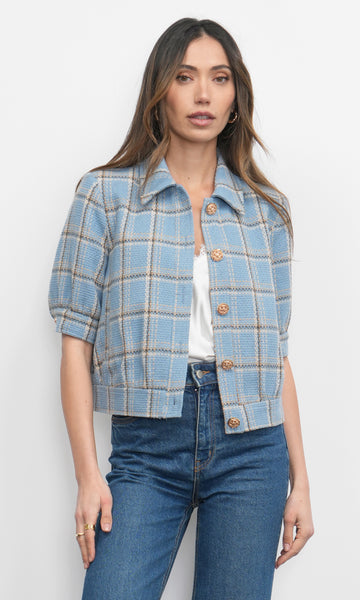 Joanne Short Sleeve Tweed Plaid Jacket | Greylin Collection
