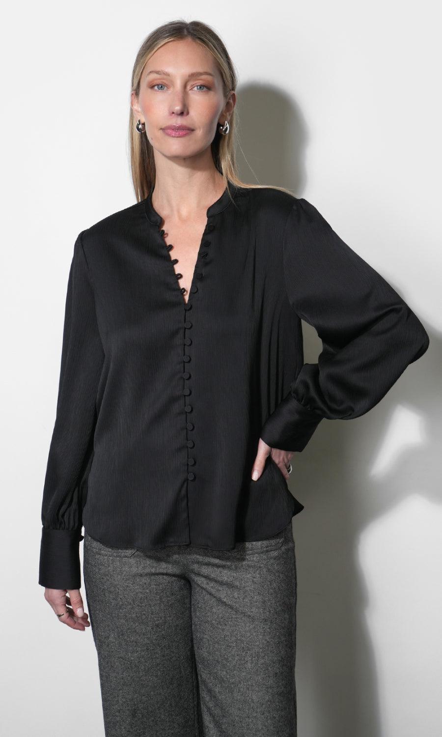 Josette Button Blouse G269T7634_BLACK