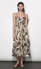 Katherine Boned Bodice Midi Dress G266D7208_ECRU/BROWN