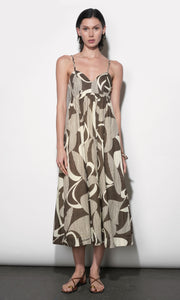 Katherine Boned Bodice Midi Dress G266D7208_ECRU/BROWN