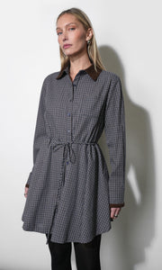 Kylie Contrast Collar Checked Shirt Dress G267D7324_NAVY