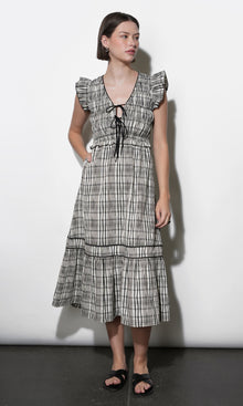 Lacey Smocked Tie Front Plaid Midi G261D6897
