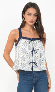 Laira Embroidered Tie Front Top - G256T7226