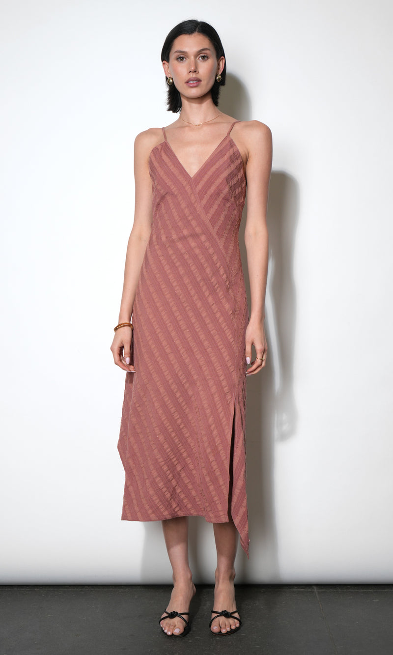 Leah Asymmetric Surplice Neck Stripe Dress G262D6823